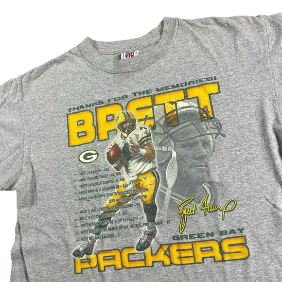 Vtg Brett Favre Graphic Shirt Mens Large Green Bay Packers Gray NFL Football Y2K - Picture 3 of 8